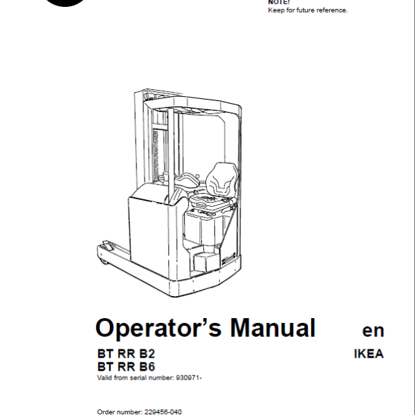 BT RR B2, RR B6 Reach Truck Operators Manual