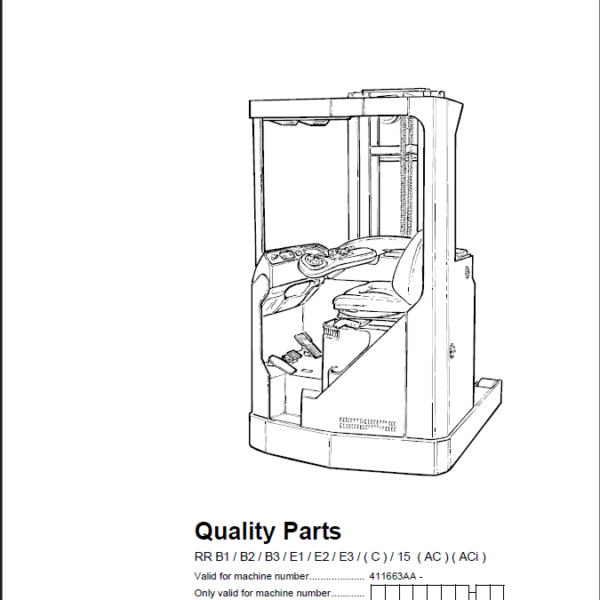 BT RR B1, B2, B3, E1, E2, E3C, 15AC, ACi Reach Truck Quality Parts Manual