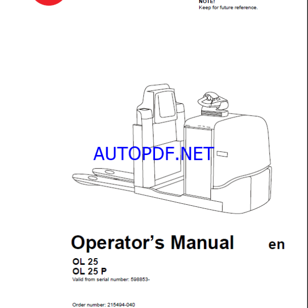 BT OL25, OL25P Order Picker Operators Manual
