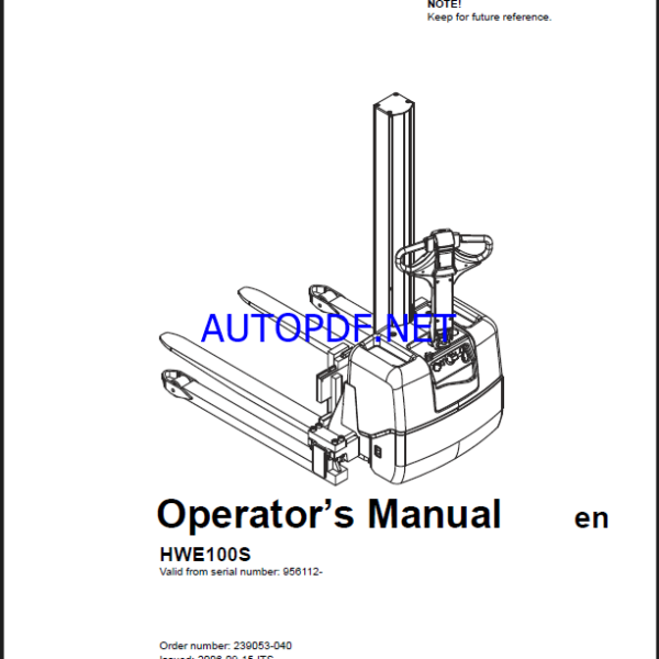BT HWE100S Electric Pallet Truck Operators Manual