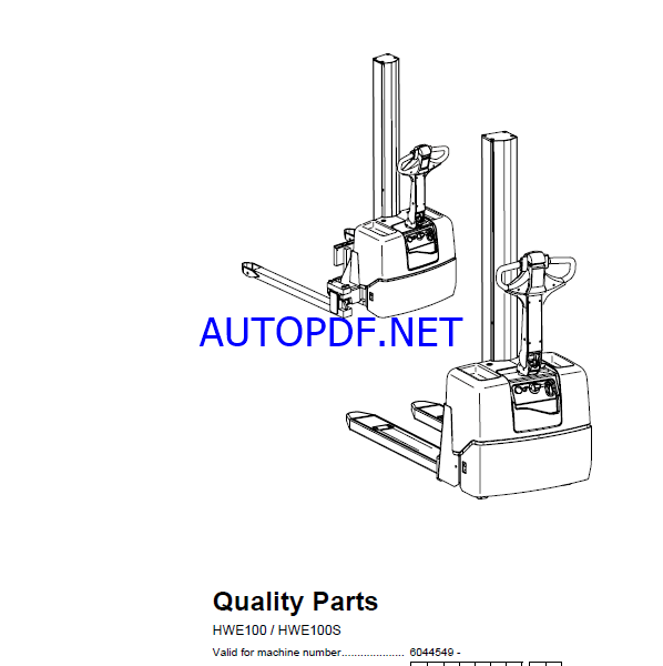 BT HWE100, HWE100S Electric Pallet Truck Quality Parts Manual