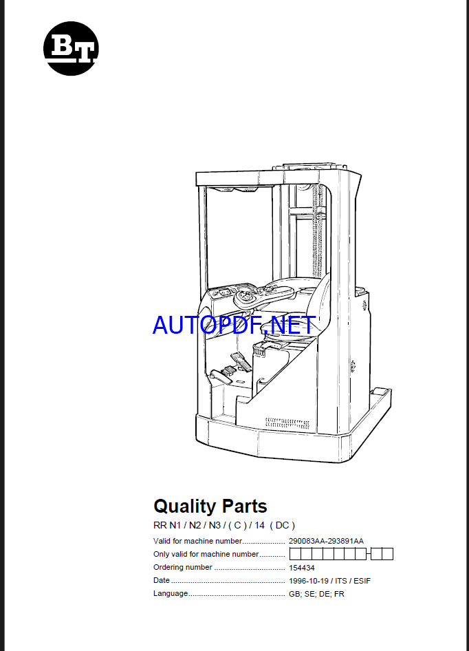 BT RR N1, N2, N3-C, 14-DC Reach Truck Quality Parts Manual